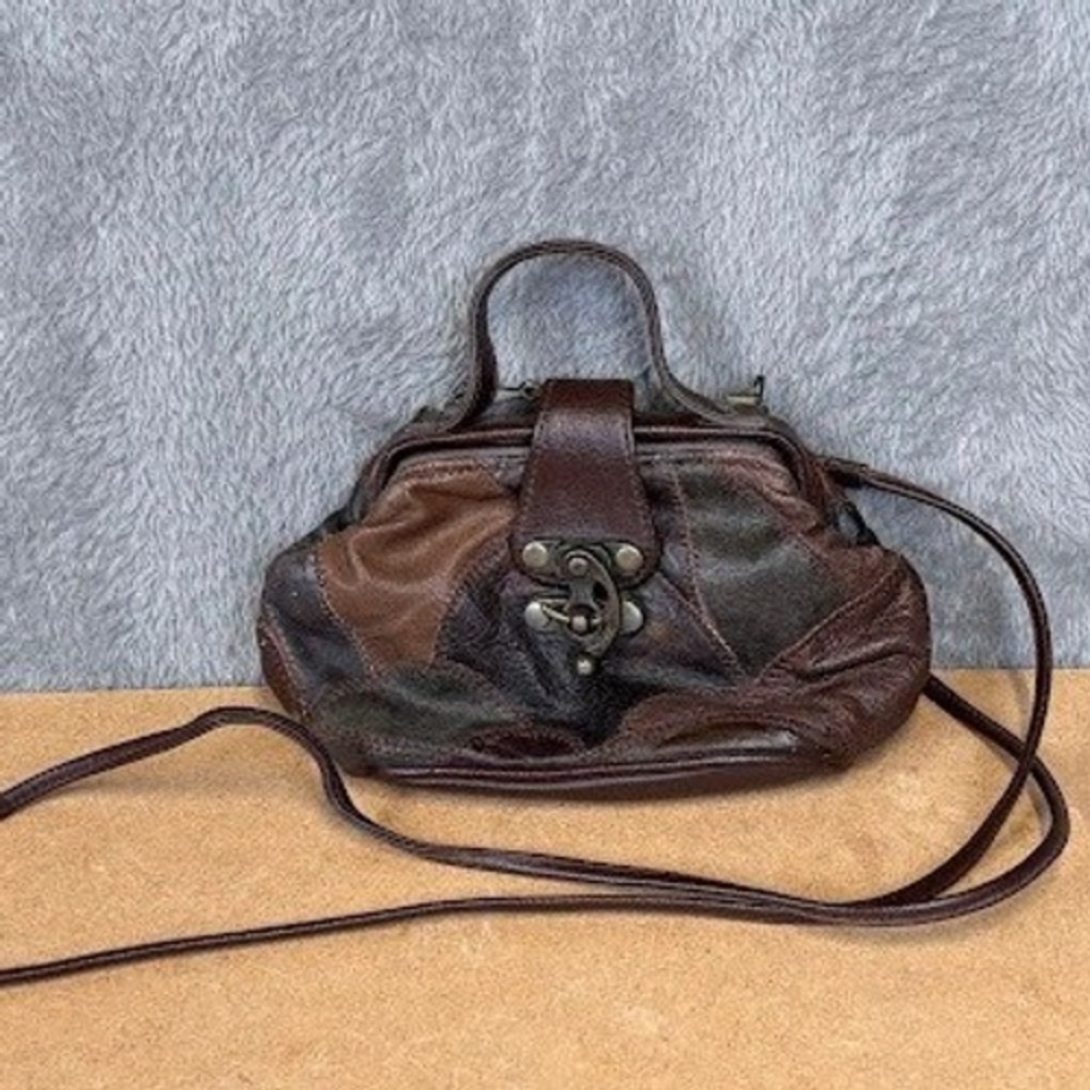 Pacific Connections Vintage Patchwork Leather Crossbody Satchel Bag Brown Multi